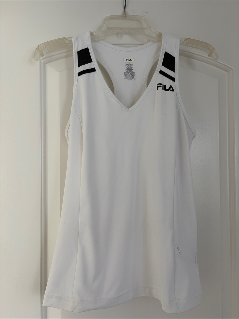 Fila White V-Neck Athletic Tank with Black Accent